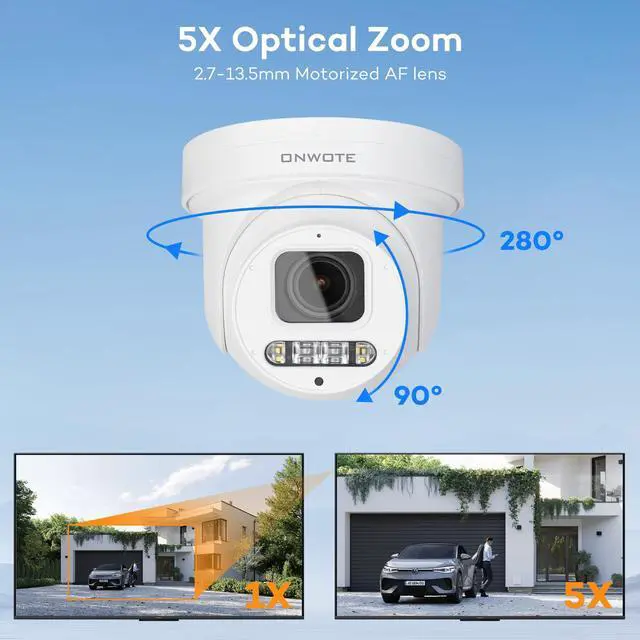 Alt view image 2 of 5 - ONWOTE PTZ PoE IP Security Camera 4K 8MP, 280 Pan 90 Tilt 5X Optical Zoom, 2 Way Talk, 2.7-13.5mm Motorized Lens, AI Detection, Color Night Vision, Outdoor Commercial Wired Camera for Business