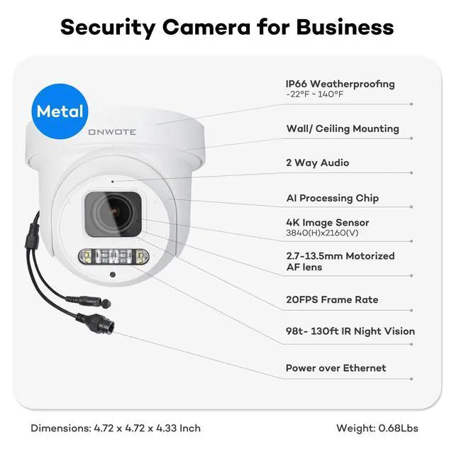 Alt view image 4 of 5 - ONWOTE PTZ PoE IP Security Camera 4K 8MP, 280 Pan 90 Tilt 5X Optical Zoom, 2 Way Talk, 2.7-13.5mm Motorized Lens, AI Detection, Color Night Vision, Outdoor Commercial Wired Camera for Business