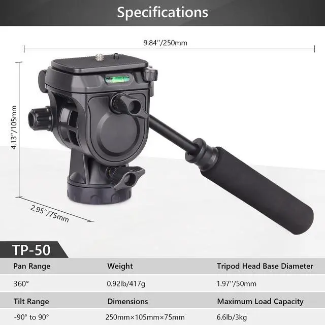 Alt view image 2 of 5 - Video Fluid Head Fluid Drag Pan Tilt Head with 1/4 Quick Release Plate Heavy Duty Video Camera Tripod Head for Canon Nikon Sony DSLR Cameras Camcorder Load up to 6.6 pounds/3 kilograms