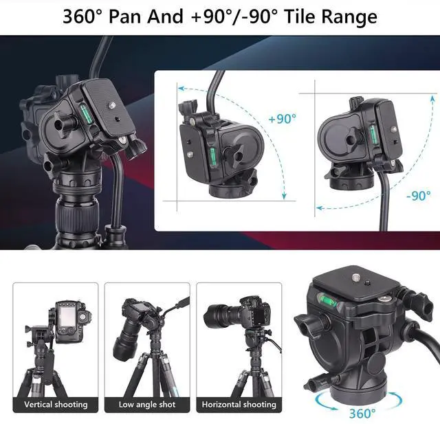 Alt view image 3 of 5 - Video Fluid Head Fluid Drag Pan Tilt Head with 1/4 Quick Release Plate Heavy Duty Video Camera Tripod Head for Canon Nikon Sony DSLR Cameras Camcorder Load up to 6.6 pounds/3 kilograms