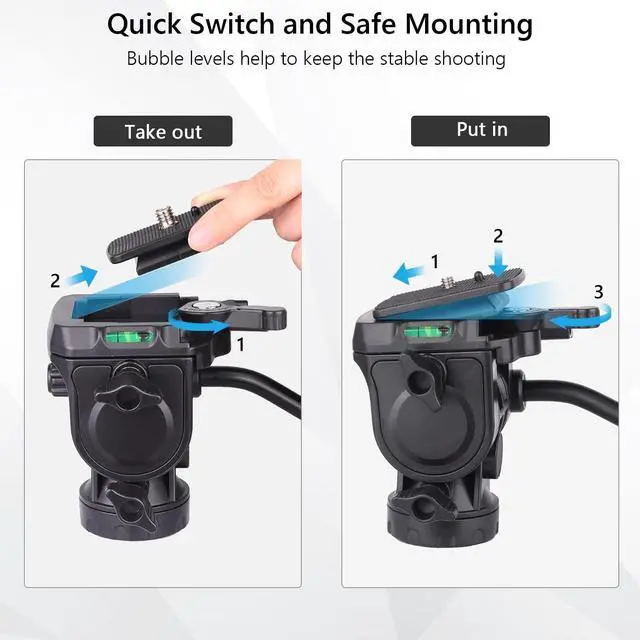Alt view image 4 of 5 - Video Fluid Head Fluid Drag Pan Tilt Head with 1/4 Quick Release Plate Heavy Duty Video Camera Tripod Head for Canon Nikon Sony DSLR Cameras Camcorder Load up to 6.6 pounds/3 kilograms