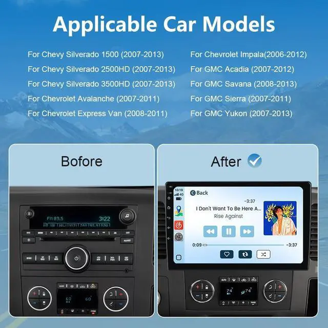 Alt view image 2 of 5 - AWESAFE Car Radio Stereo Android 13 for Chevy Silverado 2007-2013 Tahoe Equinox GMC Sierra Yukon with Wireless CarPlay Android Auto Backup Camera