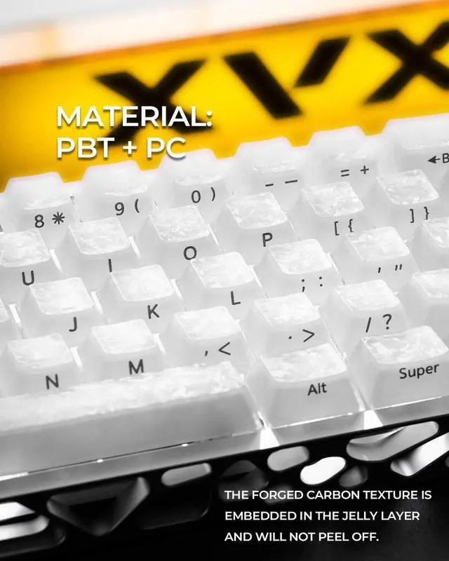 Alt view image 4 of 5 - GMKWTL XVX Frost Jelly Keycaps, Forged Carbon-Look Keyboard Keycaps, Cherry Profile Keycap Sets for Mechanical Keyboard with MX Switches(White)