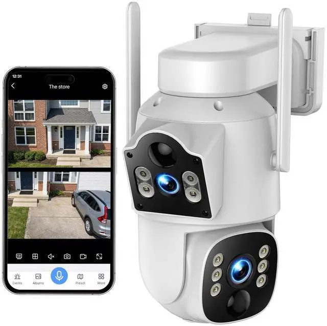 Main image of Dual Lens Security Camera 4G Outdoor, Cellular Camera with Dual Sensor 360 PTZ, Solar Powered 7800mAh, Color IR Night Vision, Auto Track 10X Zoom, 2-Way Talk, IP66, No WiFi, SIM Card Ready