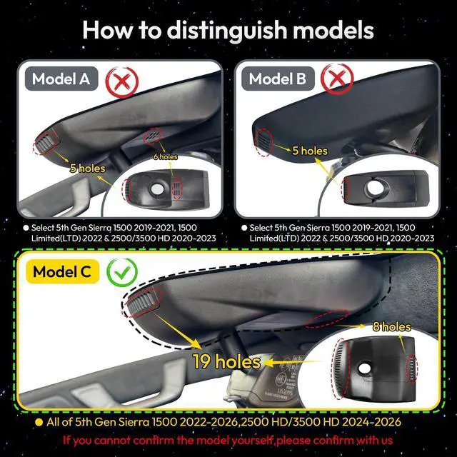 Alt view image 2 of 5 - GATGIT Front 4K Dash Cam fit for GMC Sierra 1500 2022-2026 HD 2024-2026 Pro SLE Elevation SLT AT4X Denali Ultimate Accessories (Model C),Integrated Camera,2160P Video HDR,5.8G WiFi&APP,GPS,OEM Look