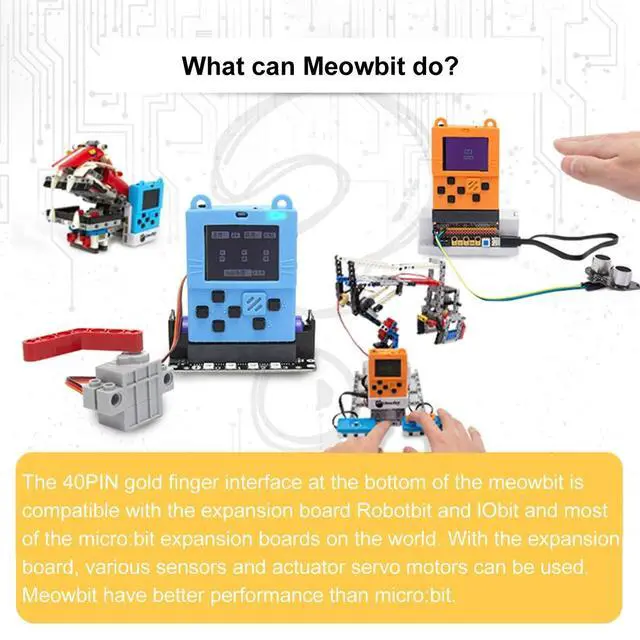 Alt view image 3 of 5 - KittenBot Meowbit Card-Sized Retro Game Computer Codable Console for Microsoft Makecode Arcade & Python Video Game Compatible Micro:bit Expansion Board for Robot Building with Battery
