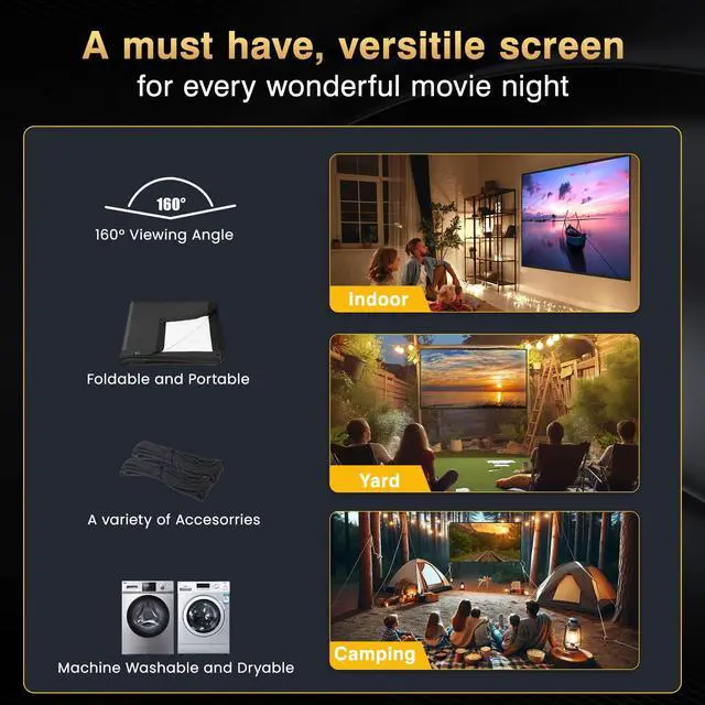 Alt view image 4 of 5 - 200 inch Projector Screen Upgraded- Black Backing, Straight Edges, Foldable, Washable and Wrinkle-Free - for Indoor Home Theater and Outdoor Cinema -White 16:9 by IOLIEO