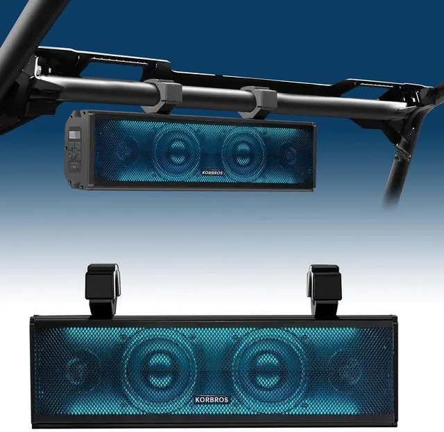Main image of KORBROS UTV Sound Bar,17 Inch Golf Cart SoundBar Bluetooth with RGB Lighting, IP65 4-Speaker SXS Sound Bar,Waterproof UTV Speakers Compatible with Polaris RZR Can-Am
