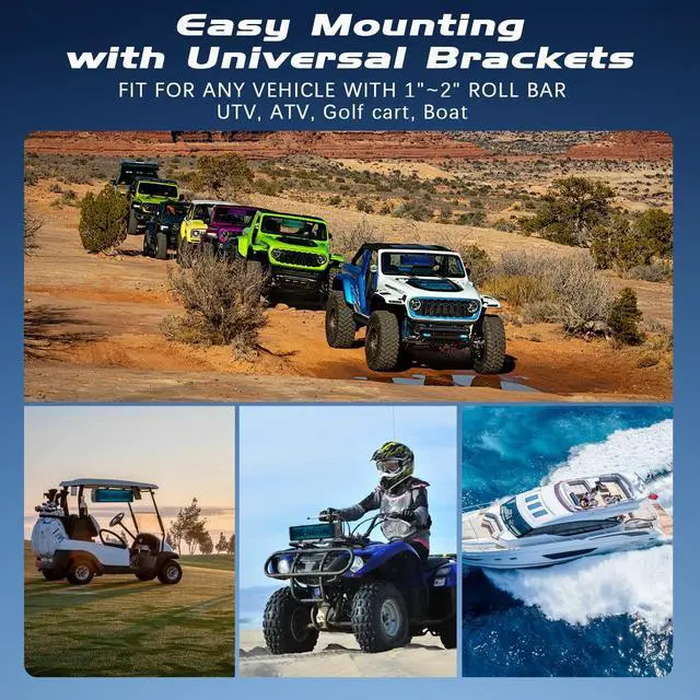 Alt view image 5 of 5 - KORBROS UTV Sound Bar,17 Inch Golf Cart SoundBar Bluetooth with RGB Lighting, IP65 4-Speaker SXS Sound Bar,Waterproof UTV Speakers Compatible with Polaris RZR Can-Am