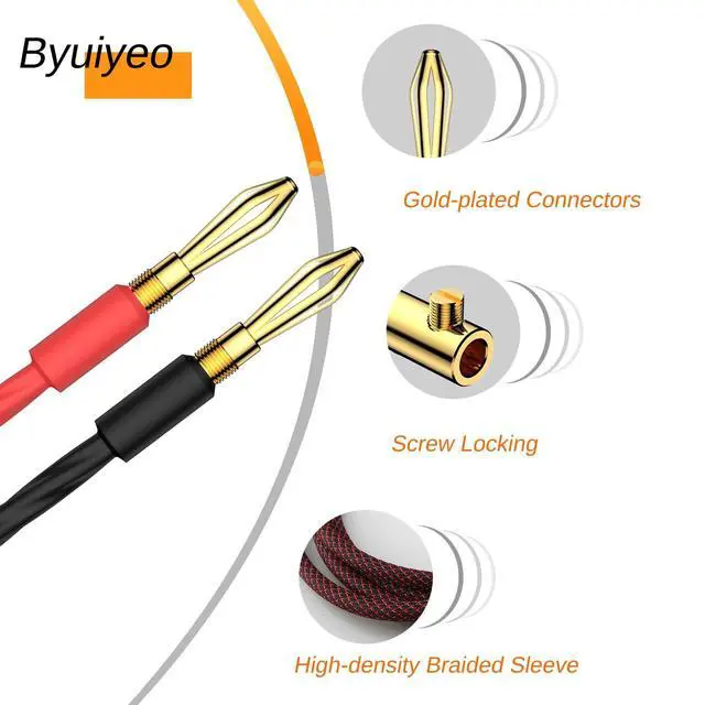 Alt view image 3 of 5 - Moonsaudio Pair HiFi Braided Speaker Cable Gold Banana to Banana Plugs Audio Stereo Loudspeaker Wire Cords AWG -99.99% OFC Conductor (8.2FT/2.5M)