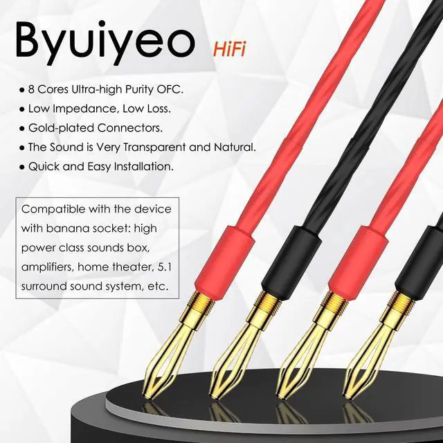 Alt view image 4 of 5 - Moonsaudio Pair HiFi Braided Speaker Cable Gold Banana to Banana Plugs Audio Stereo Loudspeaker Wire Cords AWG -99.99% OFC Conductor (8.2FT/2.5M)