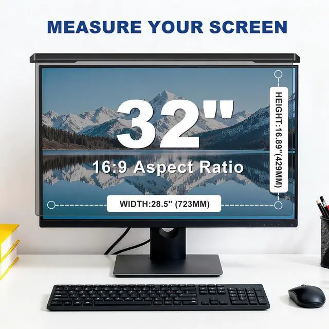 Alt view image 2 of 5 - ZCAZY Hanging 32 Inch Computer Privacy Screen Filter, Hanging Computer Screen Privacy Cover, Compatible with, 32 Inch 16:9 Widescreen Monitors, Protect Eyes from Glare and Blue Light