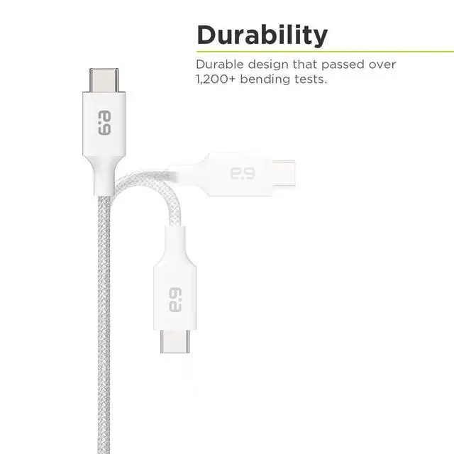 Alt view image 3 of 5 - PureGear Braided USB-C to C Cable (6ft, 2 Pack) Power Delivery Charger Cord for iPhone Air, 17, 17Pro, 17ProMax,16, 15, MacBook, Galaxy S25/S24/S23/S22 Ultra, Pixel10/9/8 & USB-C Devices(White, 2Pack)