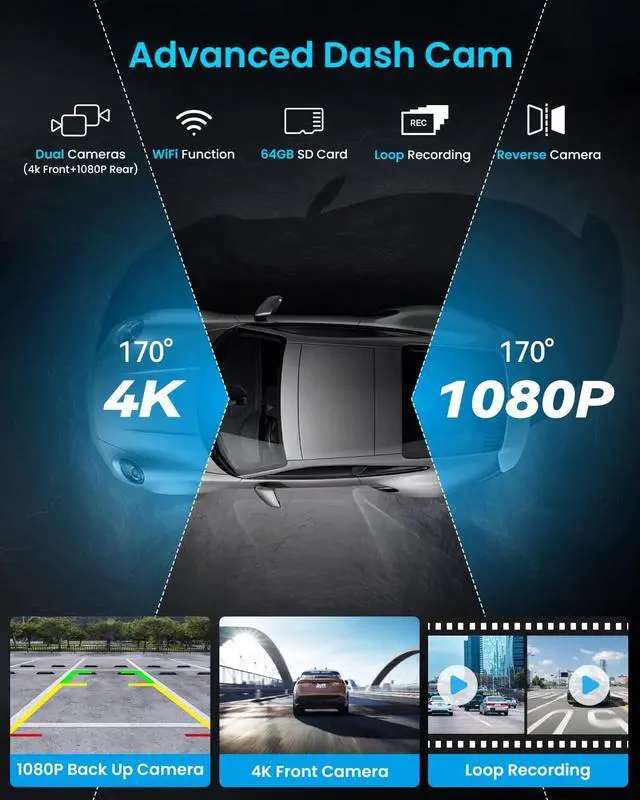 Alt view image 4 of 5 - Portable Apple Carplay Screen, 10 Car Stereo Wireless Car Play & Android Auto Touch Screen, 4K Dash Cam, 1080P Backup Camera, Mirror Link/Voice Control/Music Play/GPS Navigation