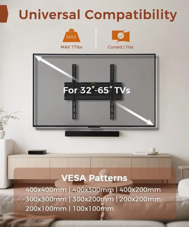 Alt view image 2 of 5 - TV Wall Mount for 32-65 inch TVs, Full Motion Wall Mount TV Bracket with Articulating Dual Arms, Swivel Tilt Extension, Max VESA 400x400mm, Fits 12" 16" Wood Studs up to 77 lbs