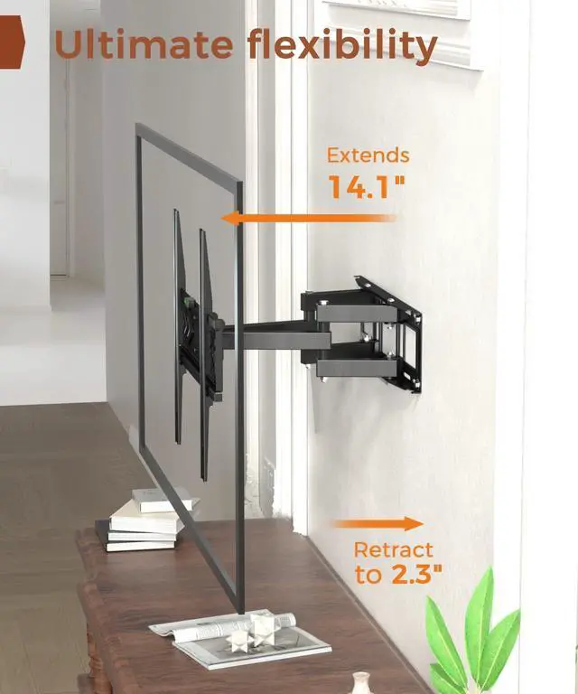 Alt view image 4 of 5 - TV Wall Mount for 32-65 inch TVs, Full Motion Wall Mount TV Bracket with Articulating Dual Arms, Swivel Tilt Extension, Max VESA 400x400mm, Fits 12" 16" Wood Studs up to 77 lbs