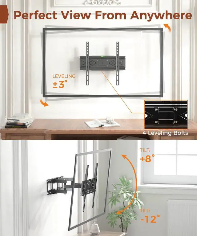 Alt view image 5 of 5 - TV Wall Mount for 32-65 inch TVs, Full Motion Wall Mount TV Bracket with Articulating Dual Arms, Swivel Tilt Extension, Max VESA 400x400mm, Fits 12" 16" Wood Studs up to 77 lbs
