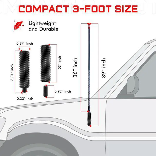 Alt view image 2 of 5 - Prostick 3 Foot Fiberglass 1000 Watt Black CB Radio Antenna with Heavy Duty Black Stainless Steel Spring.