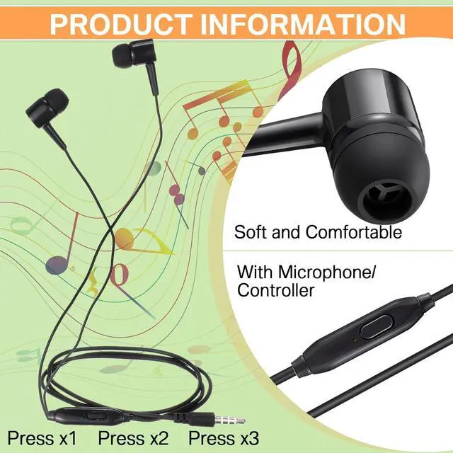 Alt view image 2 of 5 - Xinnun 50 Pack Bulk Earbud Headphones with Mic Student in Ear Earbuds Classroom Wired Ear Buds with 3.5mm Headphone Plug for Adults School Library Museum Travel Plane Tablet(Classic,Black)