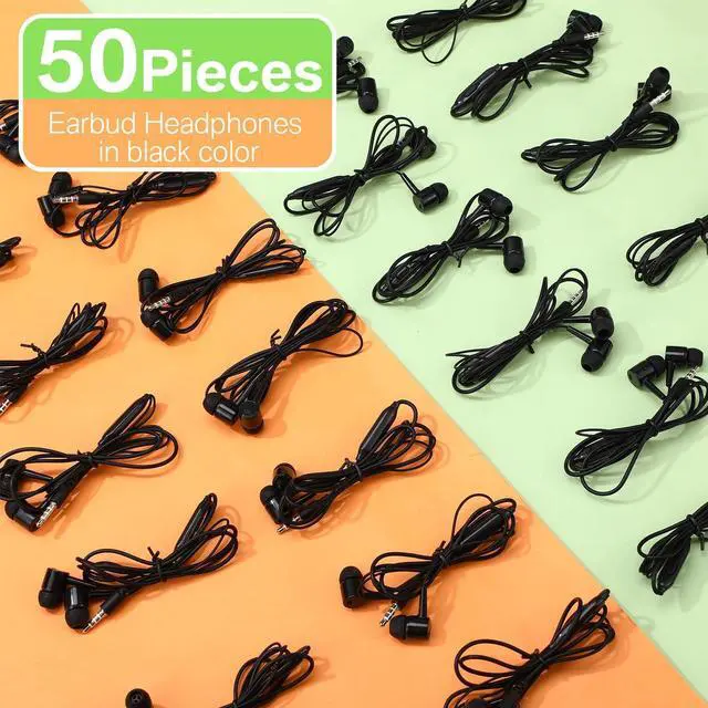 Alt view image 3 of 5 - Xinnun 50 Pack Bulk Earbud Headphones with Mic Student in Ear Earbuds Classroom Wired Ear Buds with 3.5mm Headphone Plug for Adults School Library Museum Travel Plane Tablet(Classic,Black)