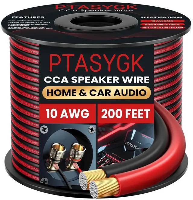 Main image of PTASYGK 10 Gauge Speaker Wire 200ft 2-Conductor CCA Home & Car Audio