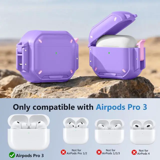 Alt view image 3 of 5 - Dgege for AirPods Pro 3 Case, IP68 Waterproof Military Grade Protective Cover for AirPods Pro 3rd Gen, Anti-Scratch Hard Shell Cover with Secure Lock, Keychain & Phone Stand (2025)
