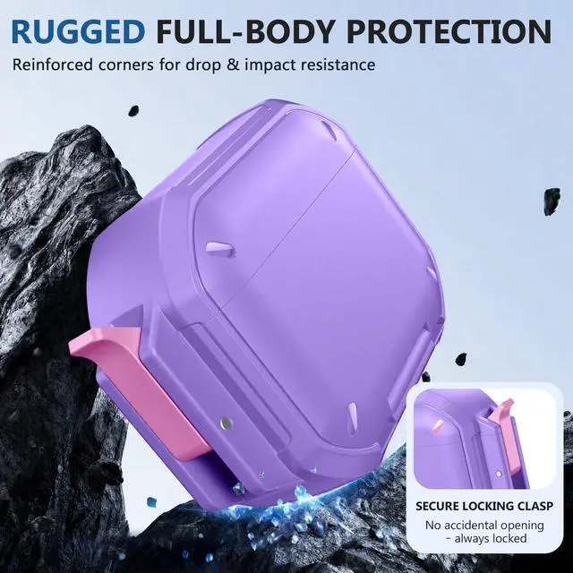 Alt view image 4 of 5 - Dgege for AirPods Pro 3 Case, IP68 Waterproof Military Grade Protective Cover for AirPods Pro 3rd Gen, Anti-Scratch Hard Shell Cover with Secure Lock, Keychain & Phone Stand (2025)