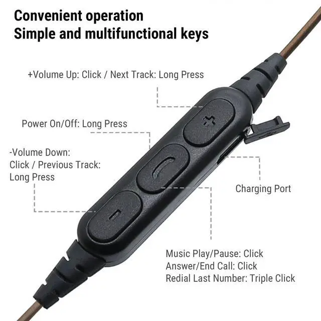 Alt view image 5 of 5 - Zunate MMCX Bluetooth Adapter Cable with Mic for SE215 SE315 SE425 SE535, Wireless Upgrade Cord with Bluetooth 5.3, Low Latency, 6-8H Playback
