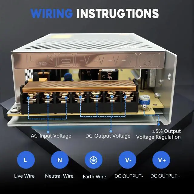Alt view image 4 of 5 - AC to DC Converter 24V 8A 200W Power Supply,Universal SMPS 110V/120V/220V AC to DC Converter Power Supply Transformer Driver Adapter for CCTV,RV,Pump,LED Strip (DC24V-8.3A-200W)