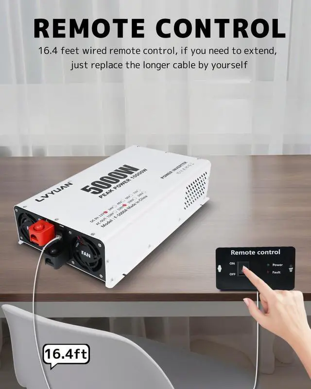 Alt view image 5 of 5 - LVYUAN 5000 Watt Power Inverter 12V to 110V 120V DC to AC Converter with 4 AC Outlets, LCD Display, USB Charge Port, Remote Control for Home RV Vehicle Outdoor Camping Car Power Inverter
