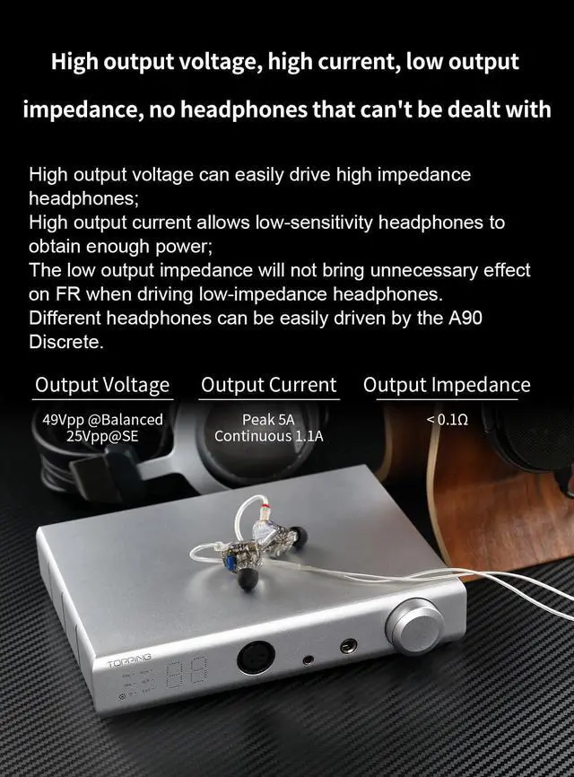 Alt view image 5 of 5 - TOPPING A90 Discrete HiFi Headphone Amp, NFCA 4-Pin XLR/4.4 Balanced/6.35mm SE Output Pre-Amplifier with Blutooth Remote Control (A90 Discrete-Silver)