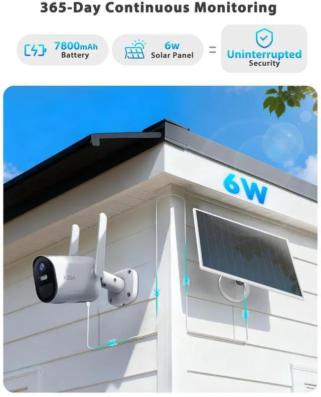 Alt view image 2 of 5 - Xega 4G LTE Cellular Security Camera Wireless Outdoor,Built-in SIM Card No WiFi,2K Color Night Vision Solar Camera with 7800mAh Battery,PIR Human Detection,2-Way Audio,IP66 TF/Cloud Storage