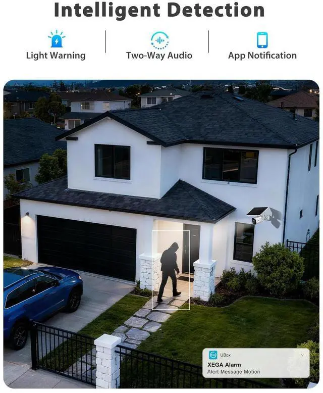 Alt view image 3 of 5 - Xega 4G LTE Cellular Security Camera Wireless Outdoor,Built-in SIM Card No WiFi,2K Color Night Vision Solar Camera with 7800mAh Battery,PIR Human Detection,2-Way Audio,IP66 TF/Cloud Storage