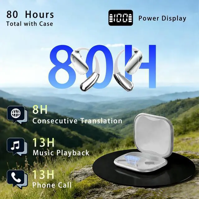 Alt view image 4 of 5 - 2026 AI Translator Headphones Bluetooth 6.0 Real-Time 165 Languages Ingles Espanol &mas Audifonos Traductores with 13 Offline 80H Battery IPX5 Waterproof Earbuds Travel Business Learning iOS & Android
