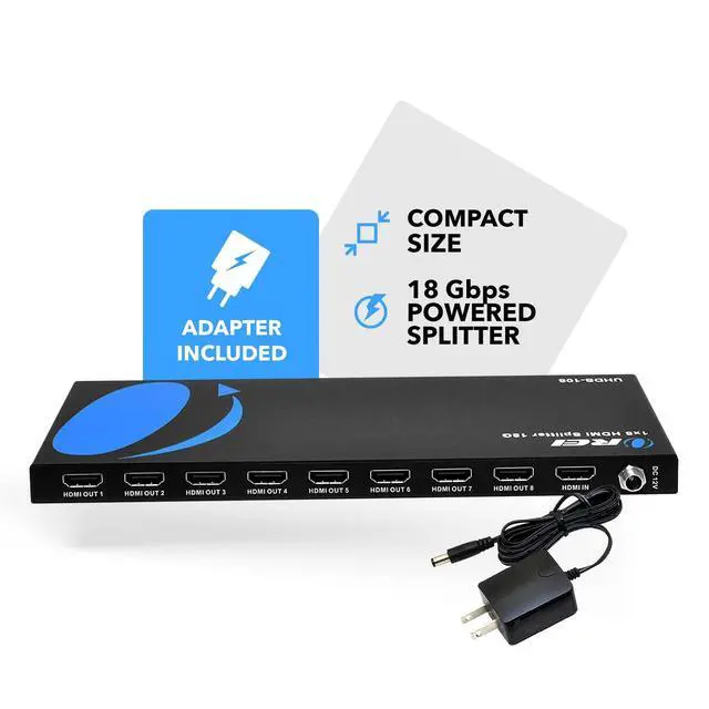 Alt view image 2 of 5 - OREI 4K 1 in 8 Out HDMI Splitter 4:4:4 8-bit - HDMI 2.0, HDCP 2.2, 18 Gbps, 4K @ 60Hz HDMI Duplicator/Distributor UltaHD High Resolution (UHDS-108) (1x8)
