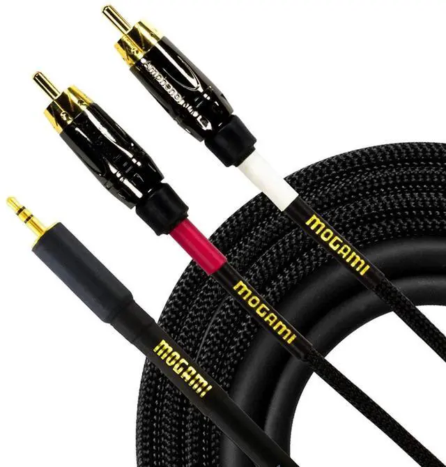 Main image of Mogami GOLD 3.5-2RCA-06 Stereo Audio Adapter Cable, 3.5mm TRS Male Plug Connector to Dual RCA Male Plug Connectors, Gold Contact, Straight to Straight, 6 Foot Length