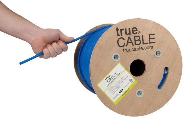 Main image of TRUE CABLE Cat6 Shielded Riser (CMR) Bulk Ethernet Cable, 500ft, Blue, 23AWG Solid Bare Copper, 550MHz, Overall Aluminum Foil Shield (F/UTP), PoE++ 100W, ETL Listed