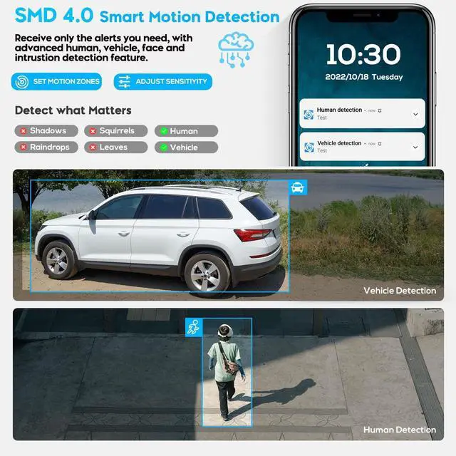 Alt view image 4 of 5 - VIKYLIN 4MP Full Color Night Vision Security IP POE Camera Outdoor with AI Human & Vehicle Detection,Active Deterrence, Built-in Microphone,SD Card Slot (256GB),IP67,2.8mm Lens 129 FOV, 4MP@30fps