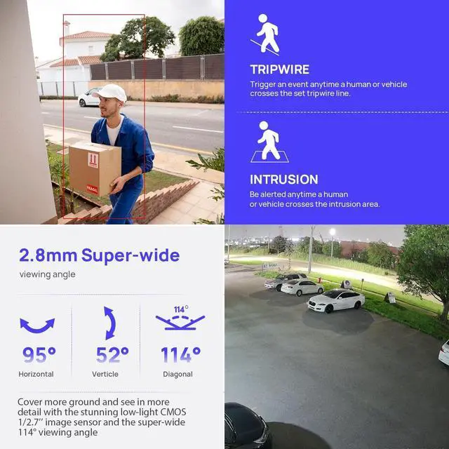 Alt view image 5 of 5 - VIKYLIN 4MP Full Color Night Vision Security IP POE Camera Outdoor with AI Human & Vehicle Detection,Active Deterrence, Built-in Microphone,SD Card Slot (256GB),IP67,2.8mm Lens 129 FOV, 4MP@30fps