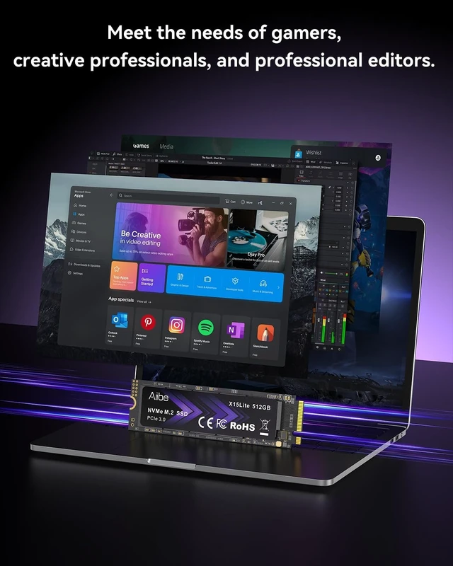 Alt view image 2 of 5 - Aiibe 512GB NVMe M.2 SSD Internal Solid State Drive NVMe PCIe 3.0 512GB SSD Read Speeds Up to 1800MB/s for Laptop, PC, Gaming, Video Editing