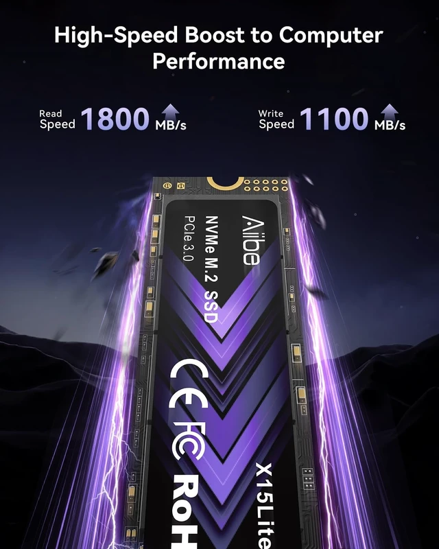 Alt view image 4 of 5 - Aiibe 512GB NVMe M.2 SSD Internal Solid State Drive NVMe PCIe 3.0 512GB SSD Read Speeds Up to 1800MB/s for Laptop, PC, Gaming, Video Editing