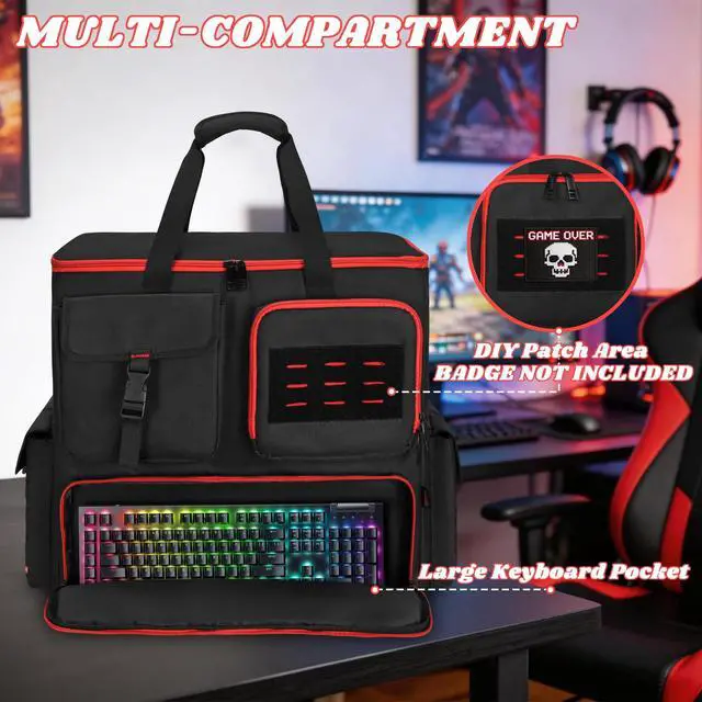 Alt view image 3 of 5 - FURIMETY Computer Desktop Tower Backpack with Bottom Pad, PC Travel Bag Compatible with ATX/M-ATX Mainframe Chassis, Desktop Carrying Case for Keyboard, Cable, Mouse and Accessories, Black