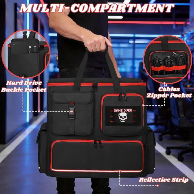 Alt view image 4 of 5 - FURIMETY Computer Desktop Tower Backpack with Bottom Pad, PC Travel Bag Compatible with ATX/M-ATX Mainframe Chassis, Desktop Carrying Case for Keyboard, Cable, Mouse and Accessories, Black