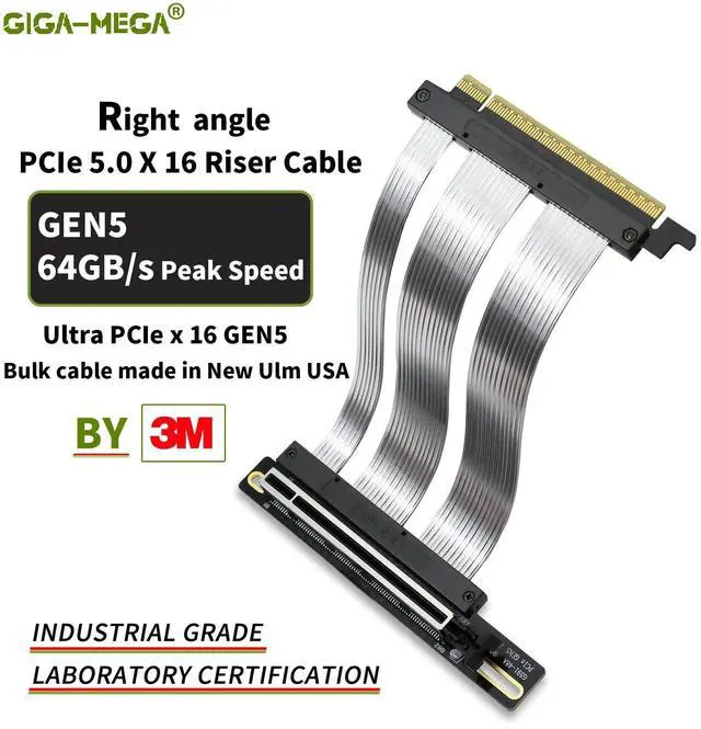 Alt view image 3 of 5 - GIGA-MEGA PCIe 5.0 X16 Riser Cable GPU Extension Cable GEN5 Vertical Mount for Next RTX5090, GEN5 SSD Riser Card (25cm)