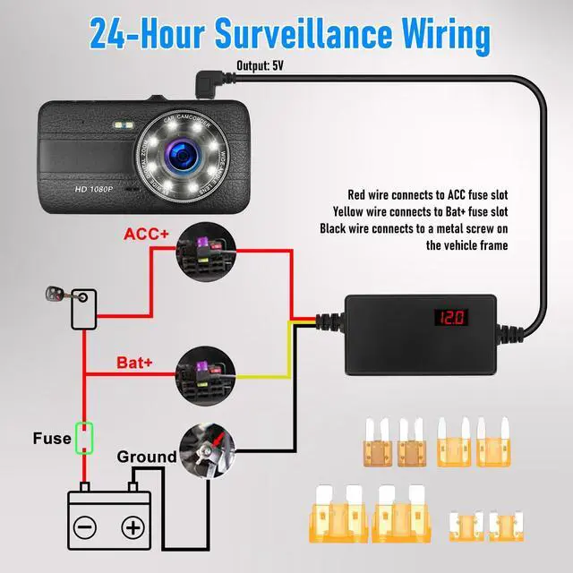 Alt view image 2 of 5 - WODHMIEY Dash Cam Hardwire Kit with 8 Fusess 12V 24V to 5V 3A Digital Display Dash Camera Power Cord for 24H Parking Monitoring,Car Camera Charger Power Cord,Low Voltage Protect (Type-C Elbow)
