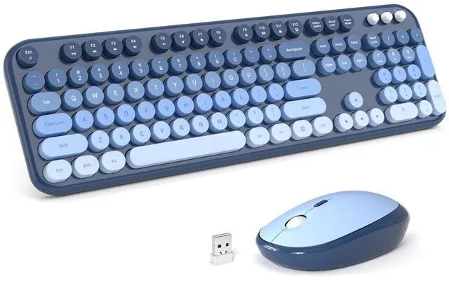 Main image of Wireless Keyboard Mouse Combo - Lovely SkyBlue-Gradient Rainbow Full-Sized Typewriter Colorful Keyboards, Round Keycap Plug Play Retro Cute Keyboards for Windows, Laptop, PC, Desktop, Computer