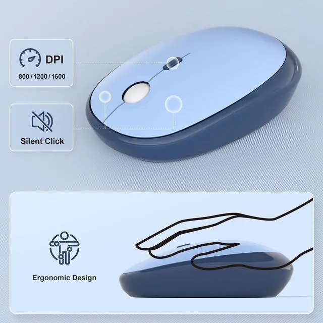 Alt view image 2 of 5 - Wireless Keyboard Mouse Combo - Lovely SkyBlue-Gradient Rainbow Full-Sized Typewriter Colorful Keyboards, Round Keycap Plug Play Retro Cute Keyboards for Windows, Laptop, PC, Desktop, Computer