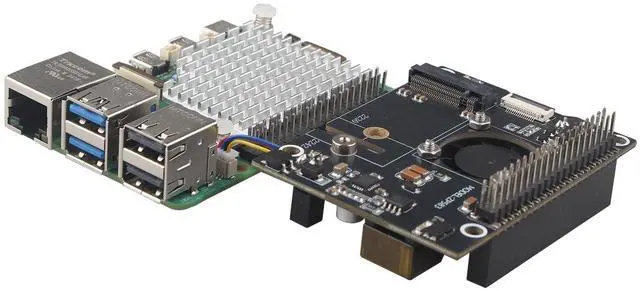 Alt view image 2 of 5 - ZDE ZP583C PoE+ HAT PCIe to M.2 Key M NVMe SSD Adapter Board with PWM Cooling Fan Aluminum Alloy Heatsink Power Over Ethernet for Raspberry Pi 5 Support M.2 NVMe SSD 2230 2242