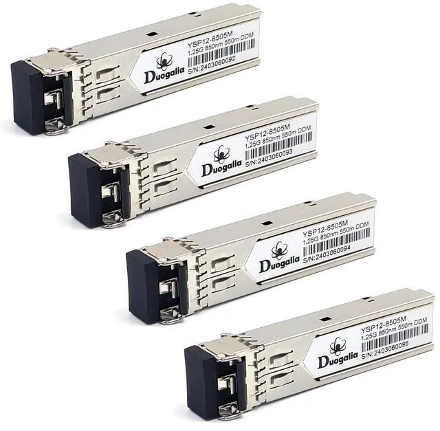 Main image of Duogalia 4-Pack Gigabit Multi-Mode SFP LC Module, 1.25G SFP MMF 850nm up to 550m (1804 ft)