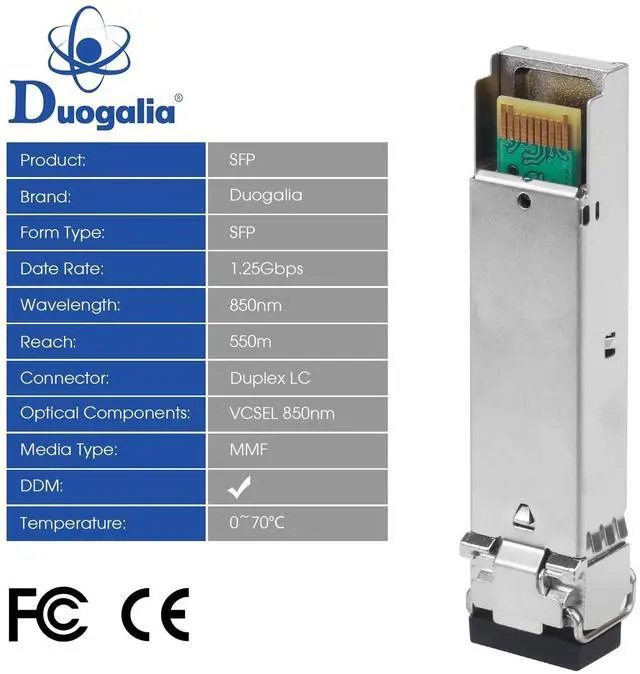 Alt view image 3 of 5 - Duogalia 4-Pack Gigabit Multi-Mode SFP LC Module, 1.25G SFP MMF 850nm up to 550m (1804 ft)